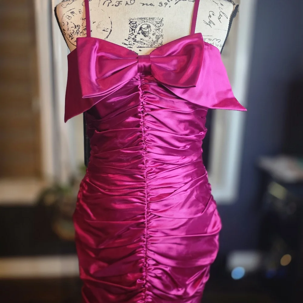 Stunning Magenta Satin Bow Dress - Picture 5 of 16